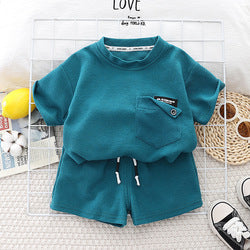 Online wholesale kids clothing summer short sleeves and pants two pieces suit children toddler boys casual outfits set