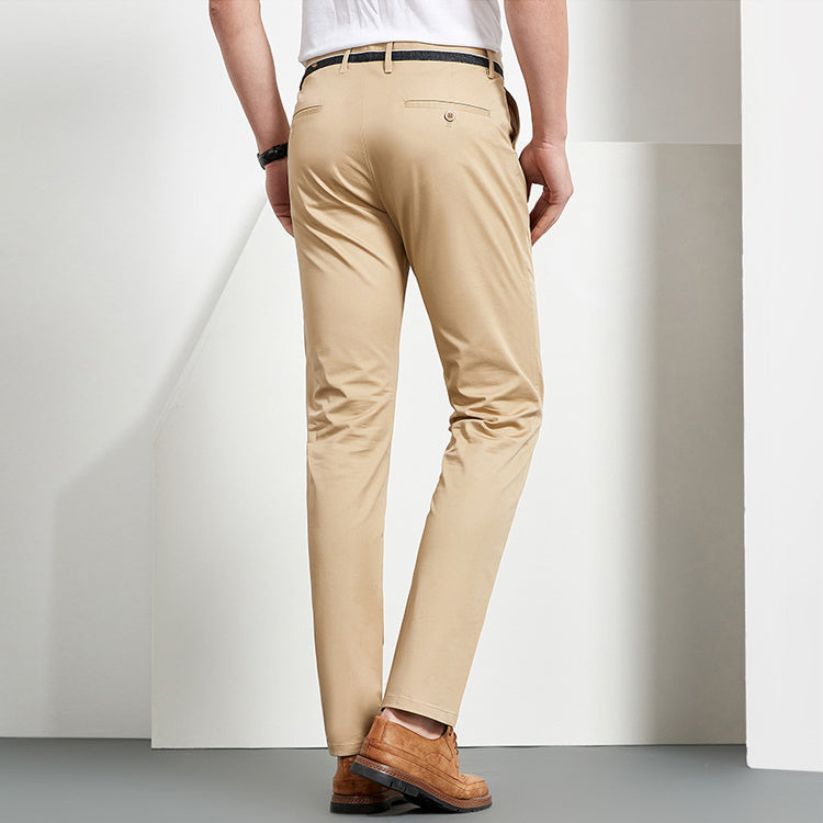Khaki Twill Men Trousers Stretch Wash Straight-leg Trousers European Men Formal Trousers