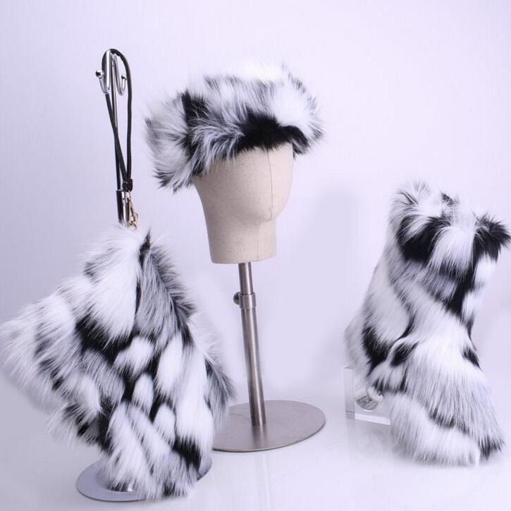 wholesale fashion fox faux headband kids furry purses sets ladies snow woman women fall winter fur shoes womens boots
