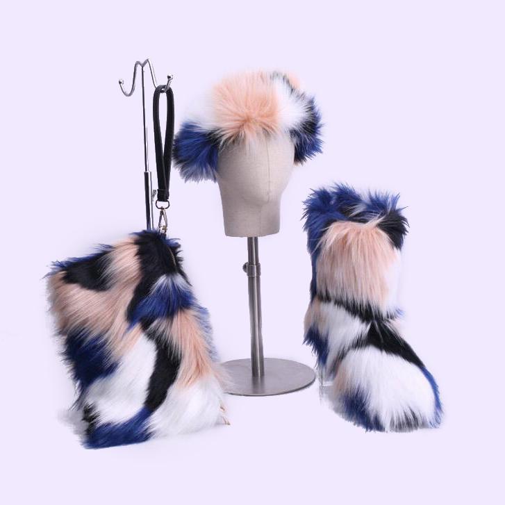 wholesale fashion fox faux headband kids furry purses sets ladies snow woman women fall winter fur shoes womens boots
