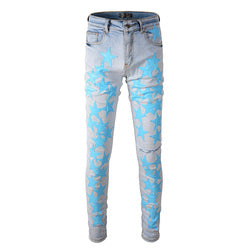 Dropshipping Ripped Distressed Leather Star Patch  Designer Mens denim Jeans