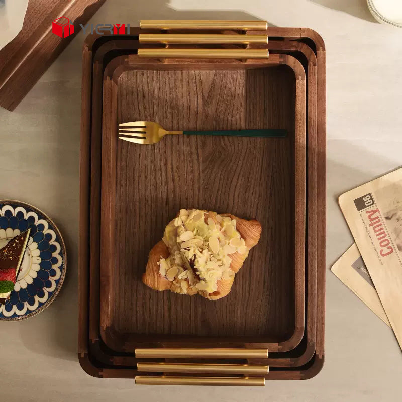 Serving Dishes Black Walnut Wood Appetizer Serving Trays Wooden Plates Food Fruit Dish With Handle Cooked Food Plate