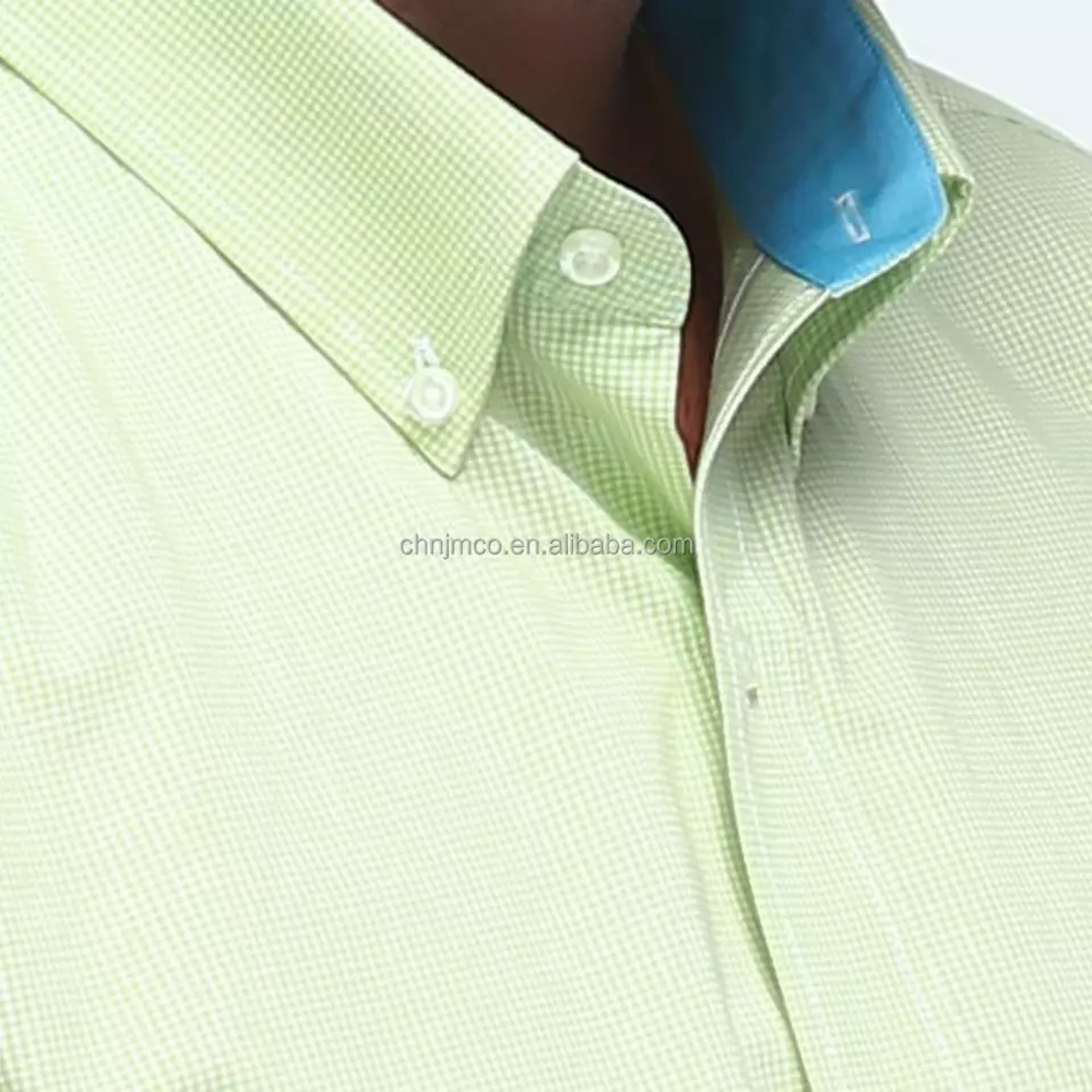 Sustainable 100% Cotton Green Checked Short Sleeve T-shirts Casual Mens Dress Shirts