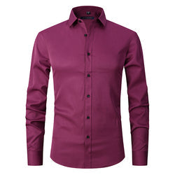 Official Solid Beautiful White Spandex Longsleeve Elastic Slim Formal Social Office Uniform Wear Business Dress Shirts For Mens