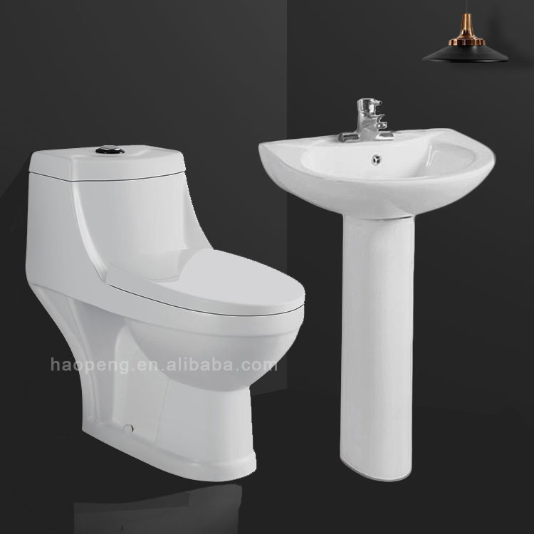 Bathroom economic sanitary ware suite wc commode toilet bowl and pedestal wash basin sink one piece ceramic washdown toilet set