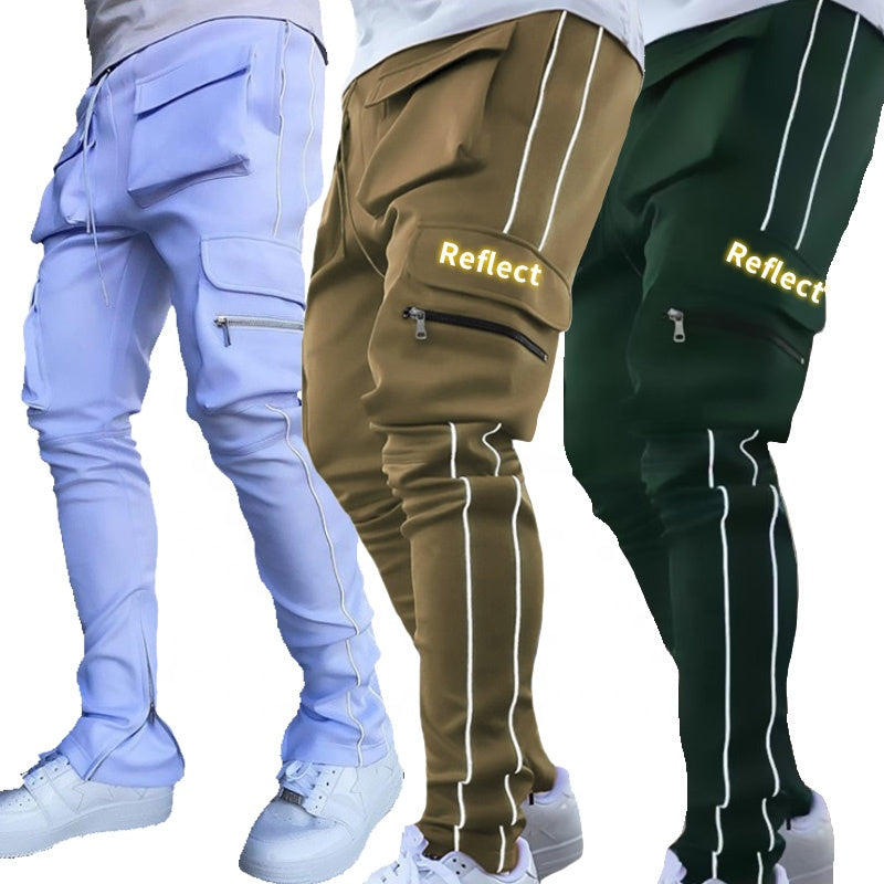 2022 Sports Top Mens Stretch Sweatpants Slim Solid Color Gym Pants Jogger Reflect Running Training Jogging Pants Man