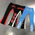Custom mens track stacked flair trouser 100% cotton flared sweatpants painted flare sweat pants men