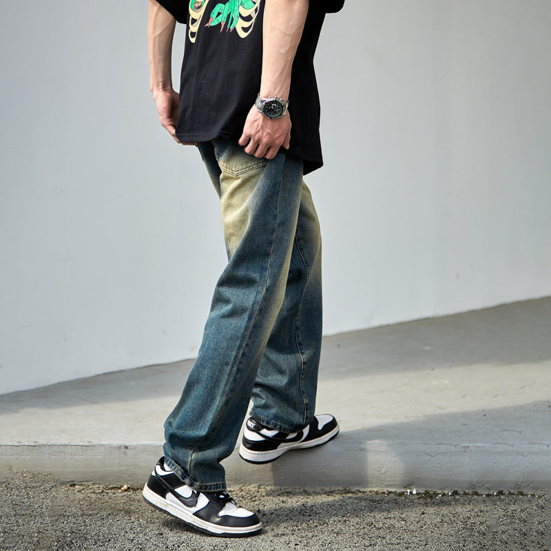 OEM Custom Jeans Fashion Full length Hip Hop Low Rise Baggy Jeans loose  Mens Denim Pants