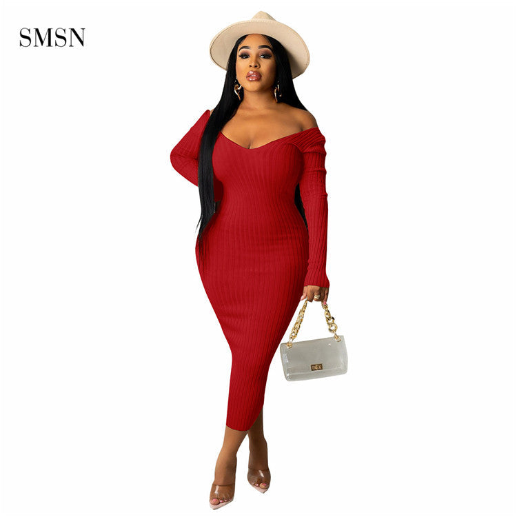 women elegant vintage long sleeve design women clothes v neck casual sweater dress bodycon elegant casual dresses