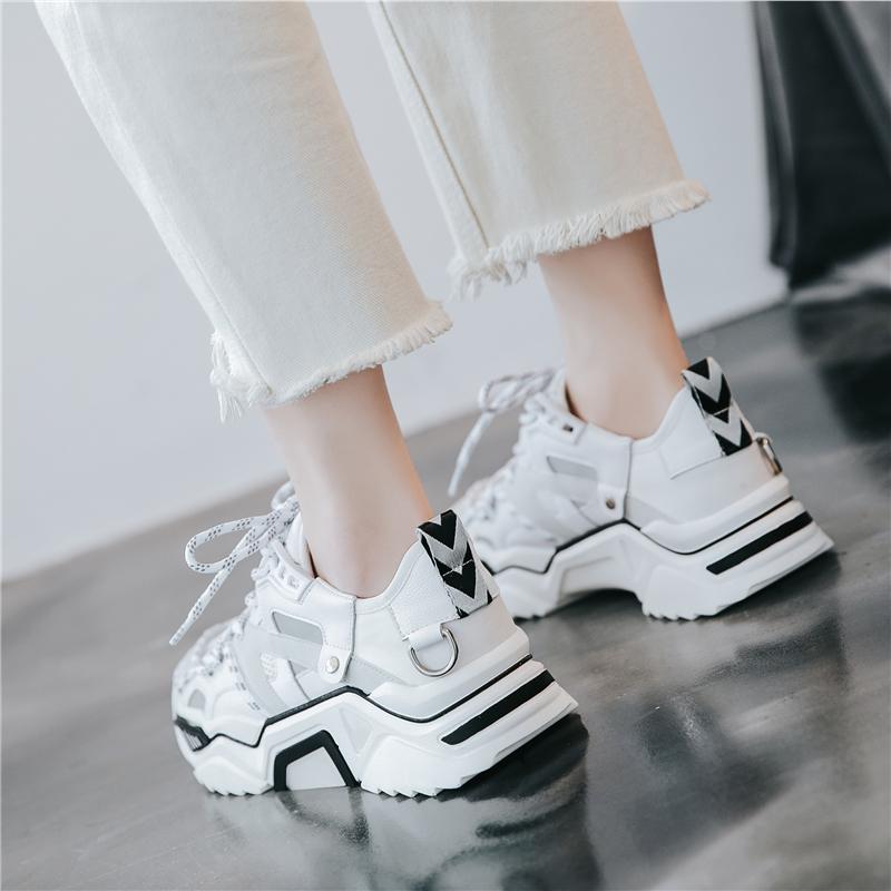 genuine leather women chunky sneakers 2019 platform women shoes fashion woman trainers ladies footwear