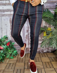 Custom Fashion Slim Fit Men Plaid Dress Pants  Casual Office Skinny Khaki Men Trousers