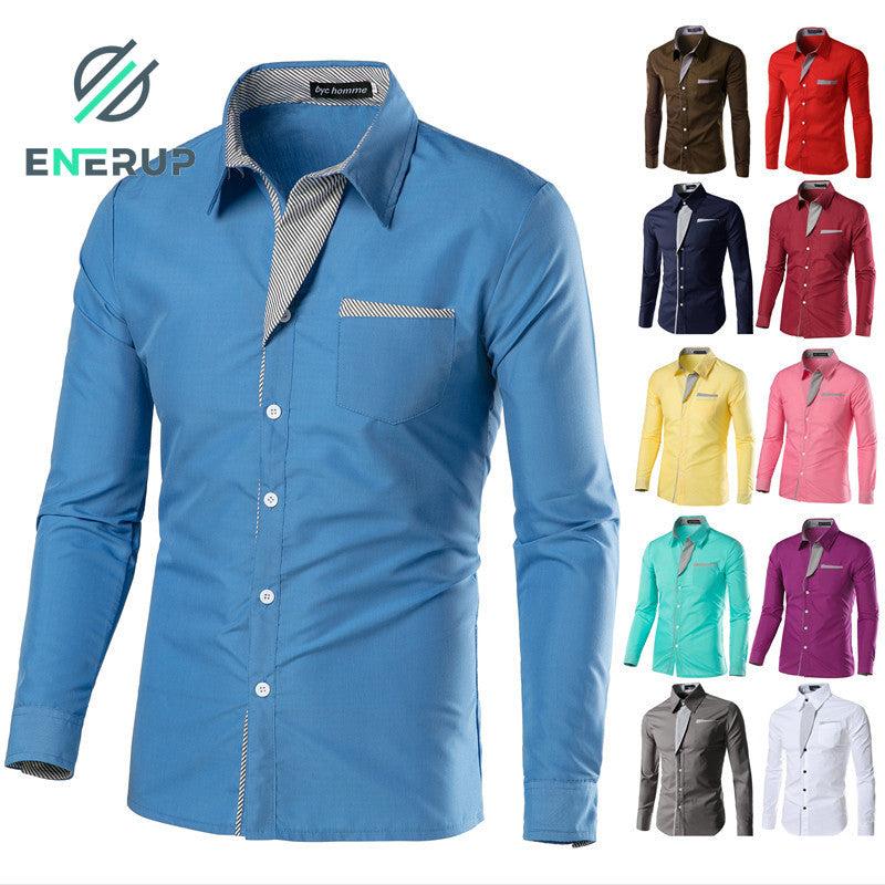 enerup wholesale new design camisa masculina long sleeve mens korean slim formal casual male dress shirt