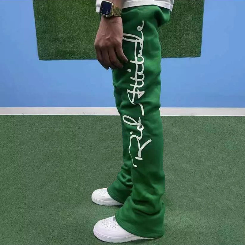 Bubble Letters Foam Custom Print Stretch Trending Gym Straight Leg Stacked Flared Sweat Vintage Pants Men