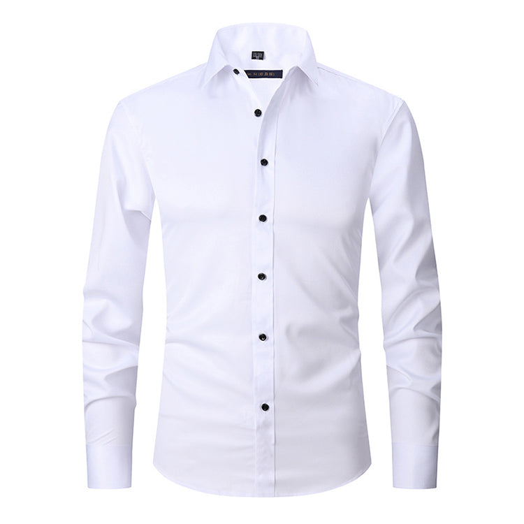 Official Solid Beautiful White Spandex Longsleeve Elastic Slim Formal Social Office Uniform Wear Business Dress Shirts For Mens