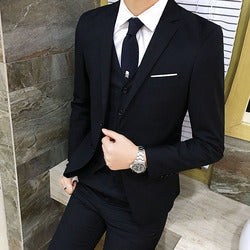Men's 3 Pieces Black Elegant Suits With Pants Brand Slim Fit Single Button Party Formal Business Dress Suit Male Terno
