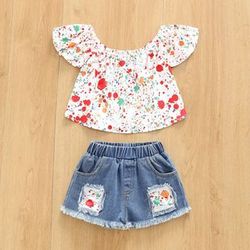 2PCS Set Toddler Kids Baby Girls Outfits Clothes T-Shirt Vest Tops+Shorts Pants