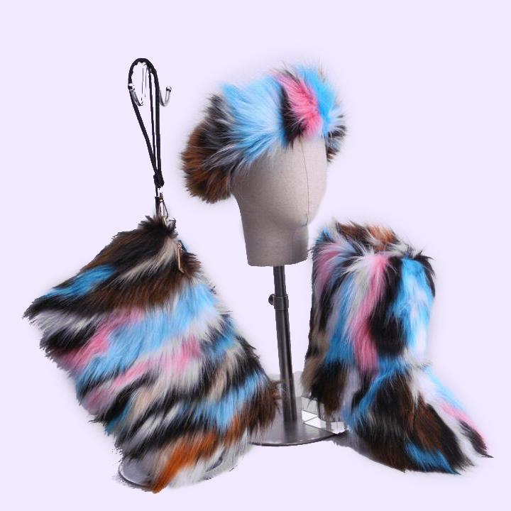 wholesale fashion fox faux headband kids furry purses sets ladies snow woman women fall winter fur shoes womens boots