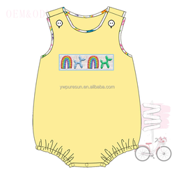 Summer hot sale balloon designs smocked French Knot printing knitted siblings set kids wear children clothing