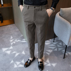2021winter Casual Pants Men Slim Fit Business Dress Pants Ankle Length Streetwear Office Social Suit Trousers