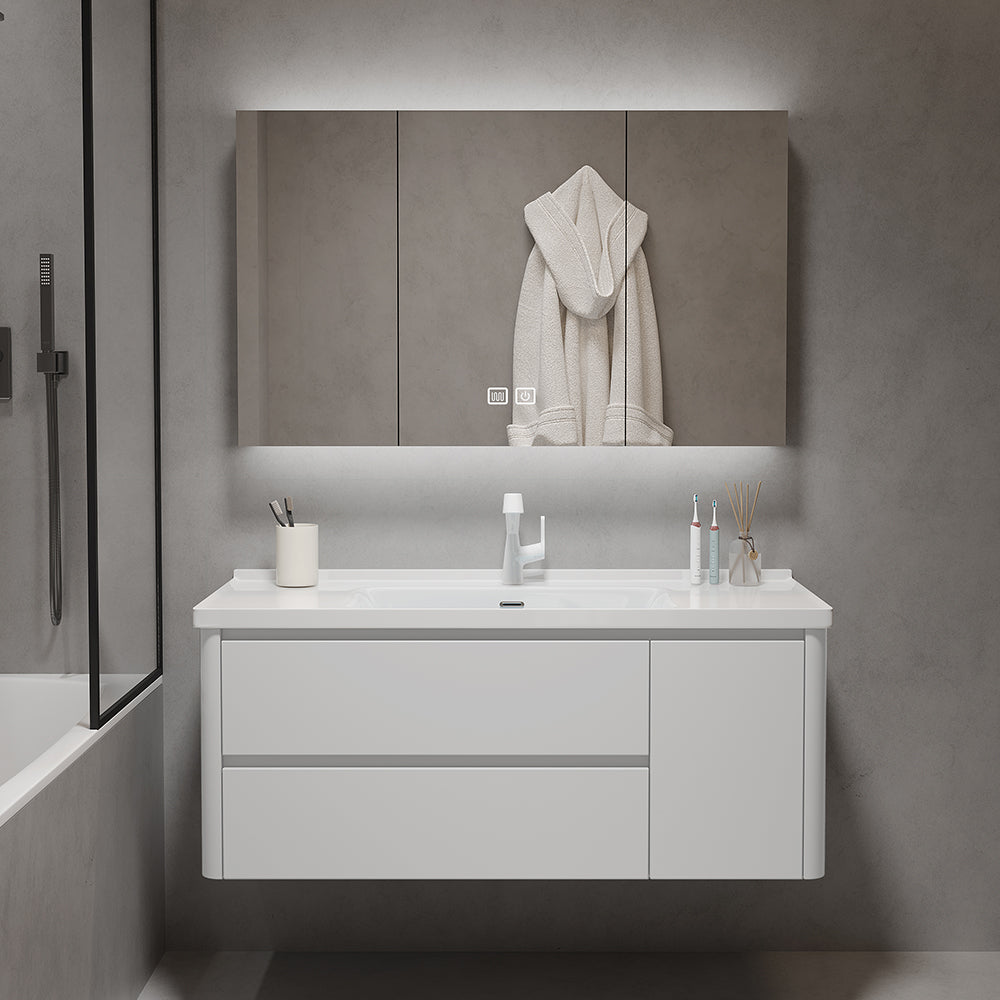 Bathroom Equipment Drawer Storage Luxury Modern White Lacquer Bathroom Vanity Sets Bathroom Sinks With Led Mirrored Cabinets