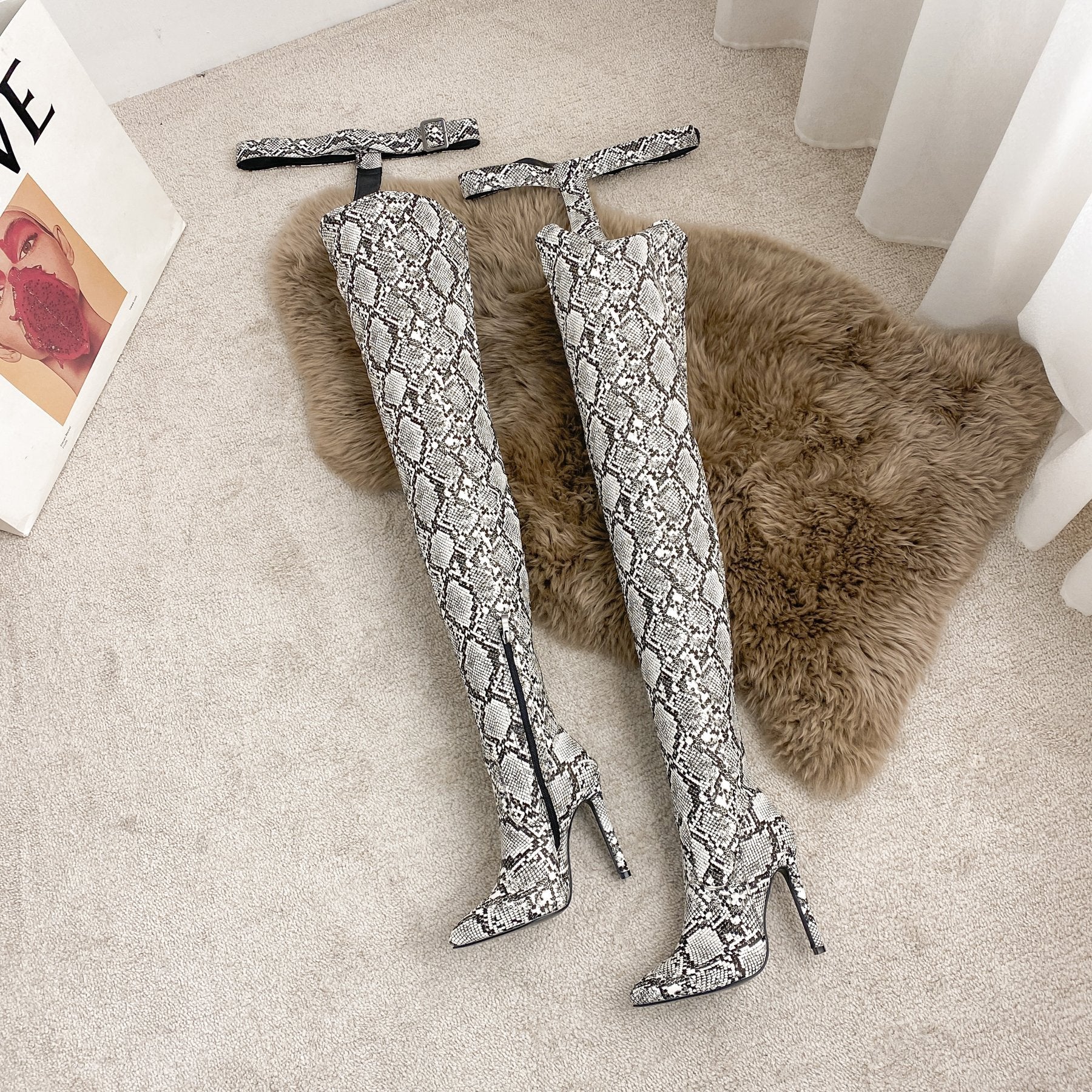 fashionable luxury sexy shoes snakeskin designer womens heel long heels leather dancer stripper high knee boots women shoes