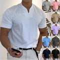 Muscular men's fitness plus-size sports t-shirt men's stretch cotton pocket short-sleeved summer V-neck Polo shirt