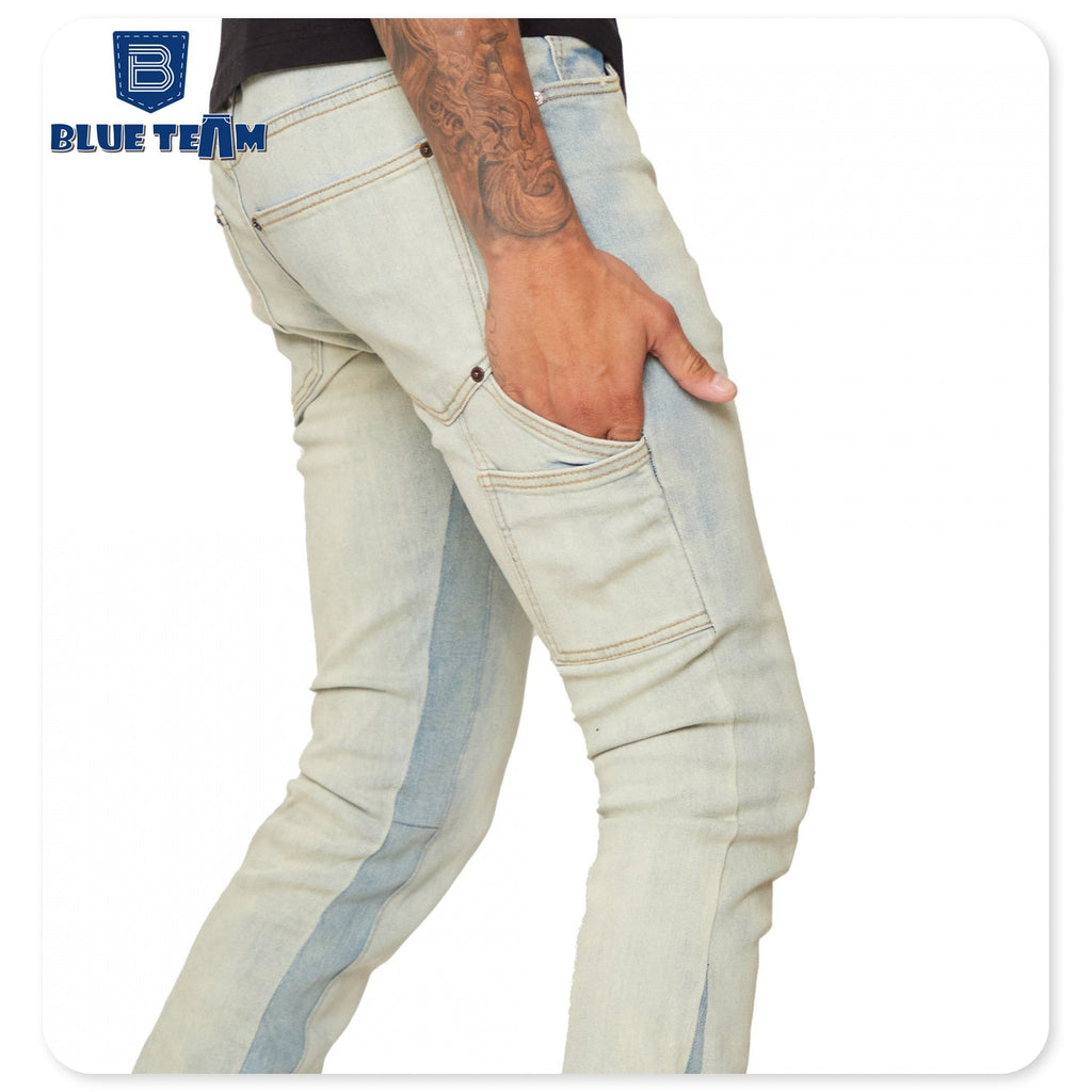 Blue Team | Custom denim jeans manufacture vintage distressed washed flare jeans mens pants skinny stacked denim streetwear