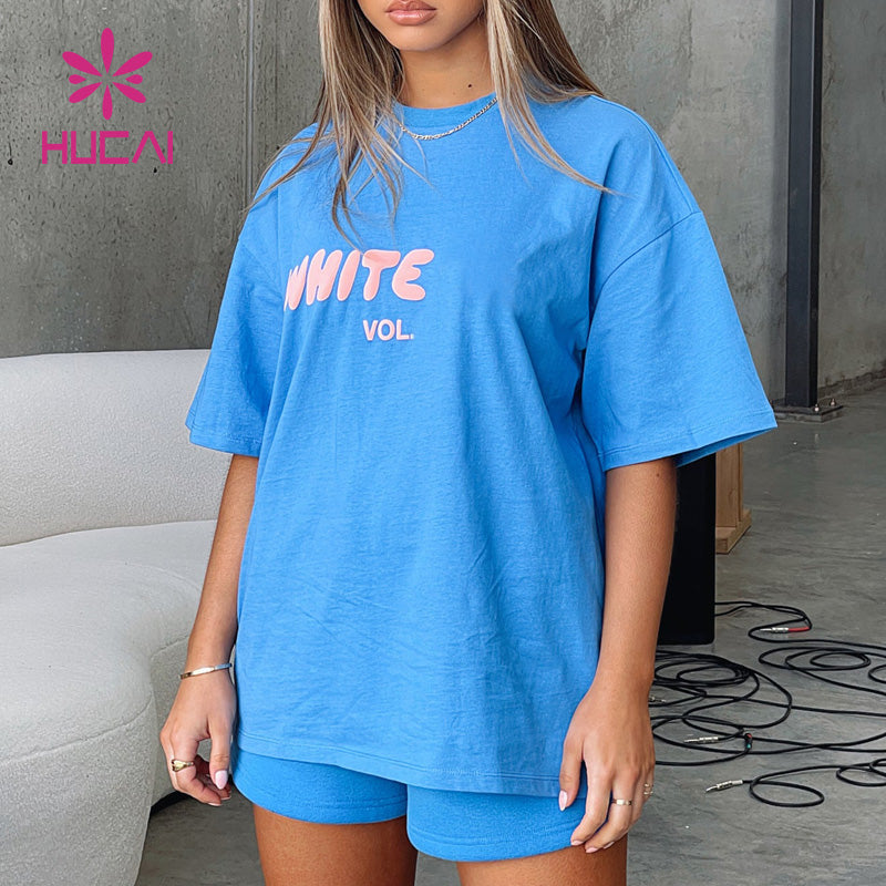 Custom Logo Women Short Sleeve Drop Shoulder Printing Heavy weight Cotton Oversized Gym T shirt Oversize Women