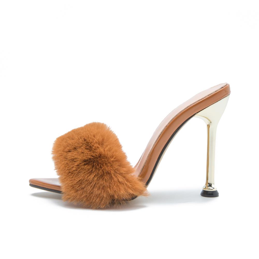 fashion trend 2021 new real rabbit hair iron heel pointed super high heel womens sandals 4 colors into 35 42