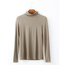European plus size women's autumn style long sleeve T-shirt versatile solid color top turtleneck modal cotton base shirt