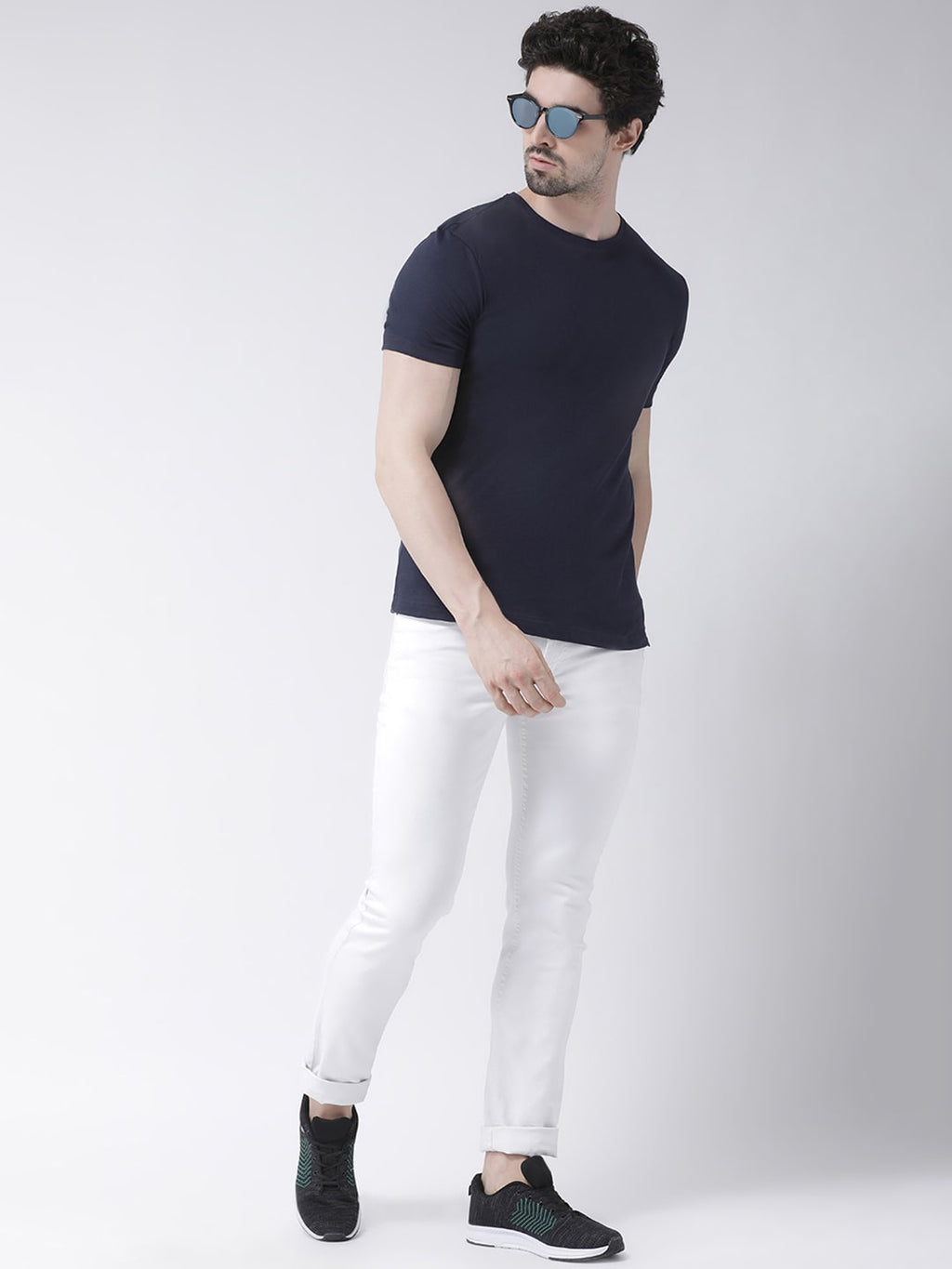 Mens Cotton Navy Round neck T-shirt Bulk Product Men Custom Made Two Tone T-shirt
