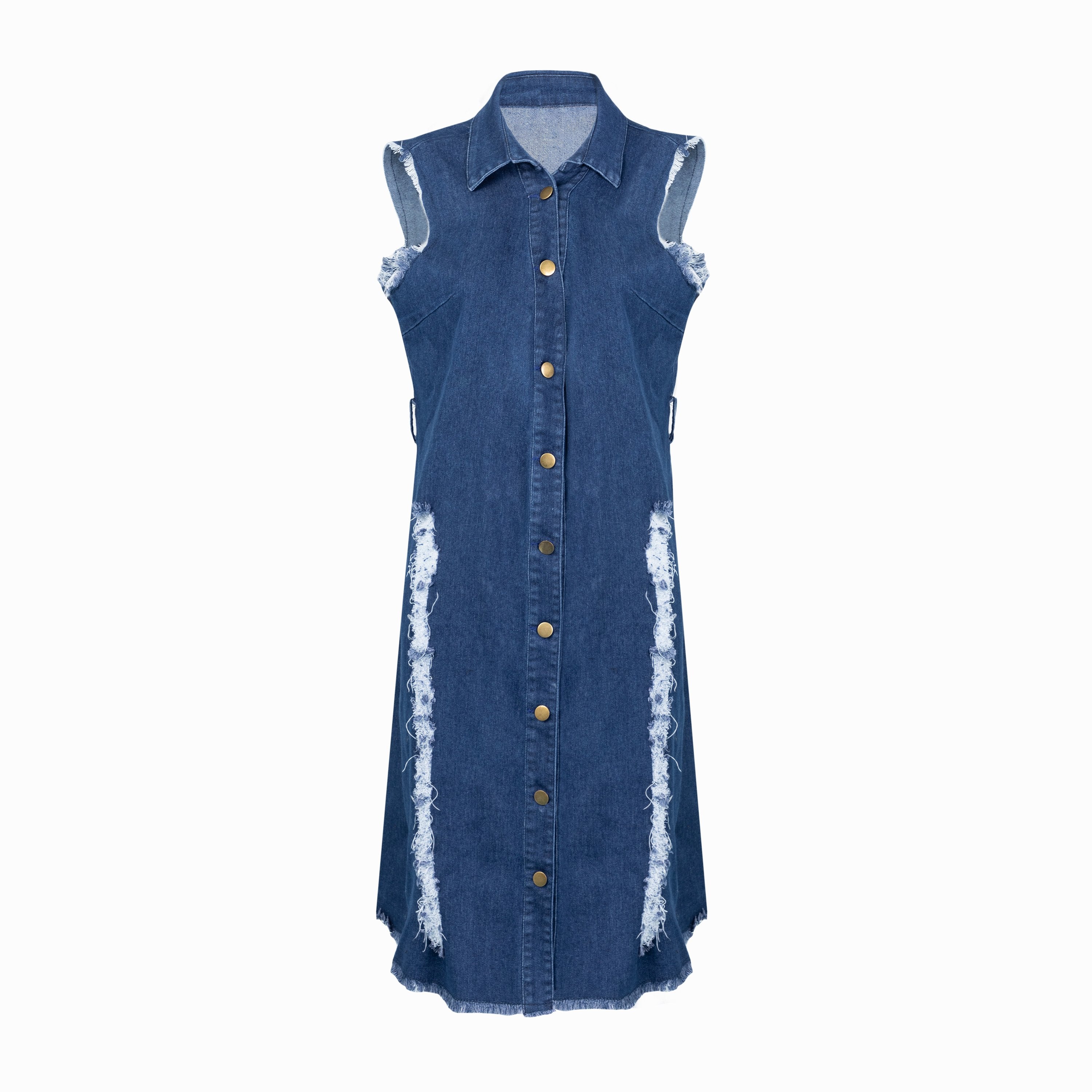 2020 summer women jeans sleeveless reverse collar washed and polished jeans dress