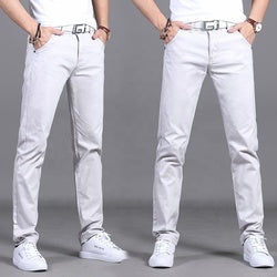 Khaki Twill Men Trousers Stretch Wash Straight-leg Trousers European Men Formal Trousers