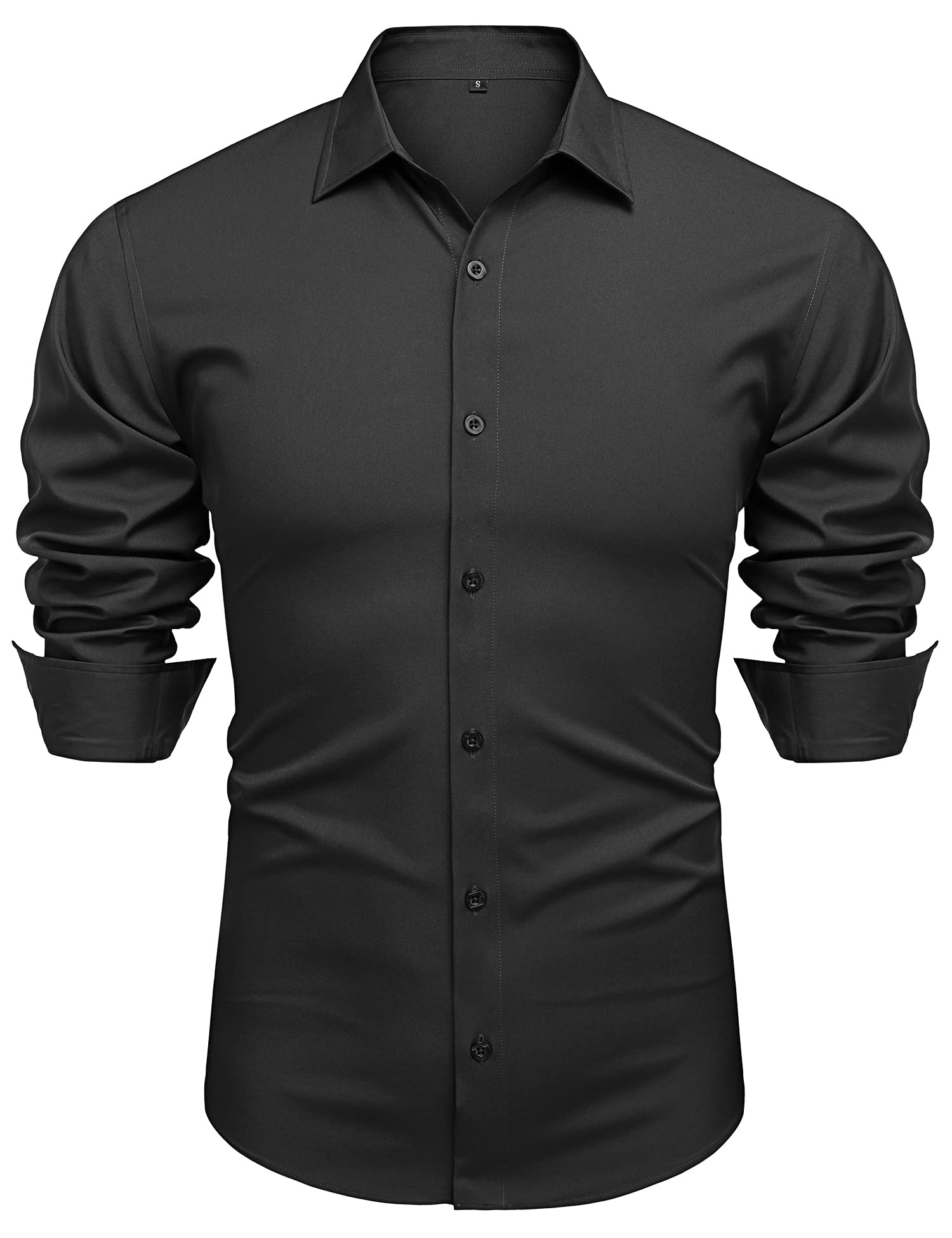 High Quality Mens Muscle Dress Shirts Slim Fit Stretch Long Sleeve Casual Shirts