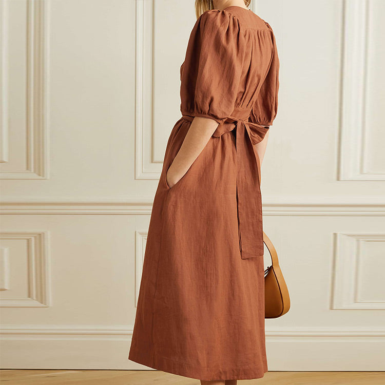 Fall Winter Vintage Cotton apparel womens clothing custom cotton linen dresses one piece modest midi summer casual dresses women