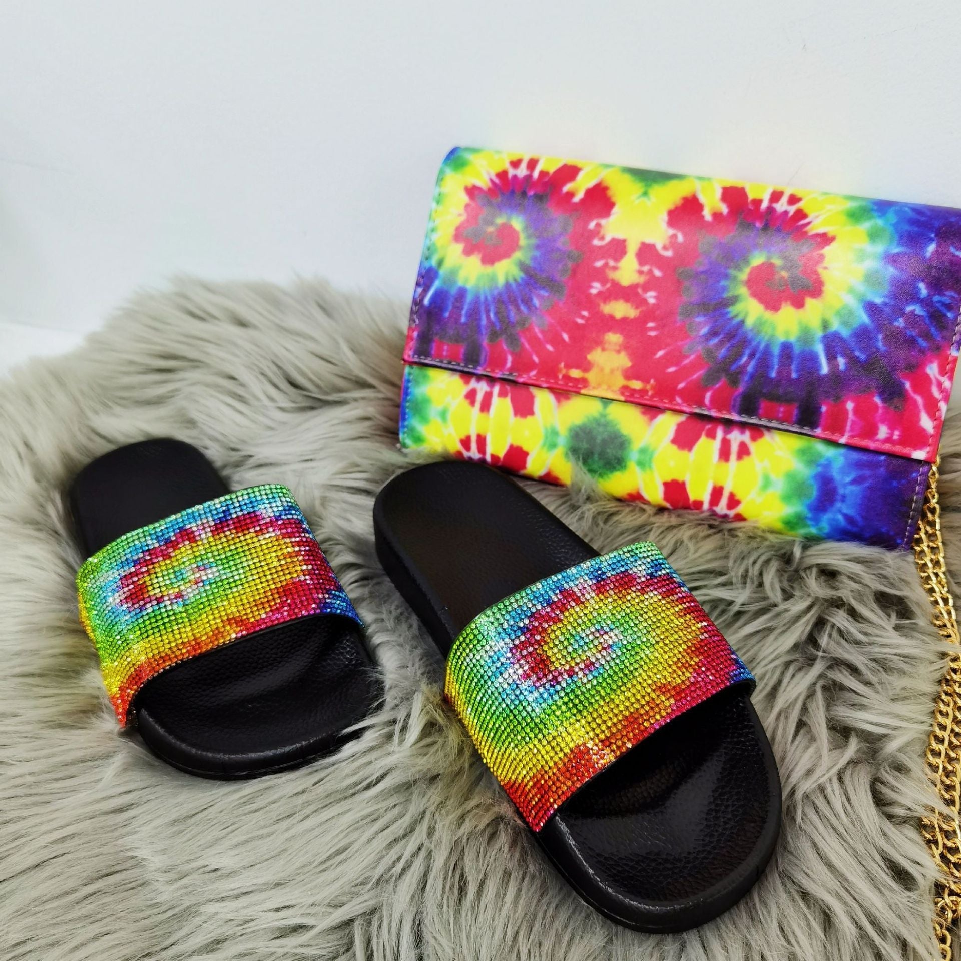 fanlosn trending best selling rhinestone dollar purse women bag and sneakers set slippers bling headband