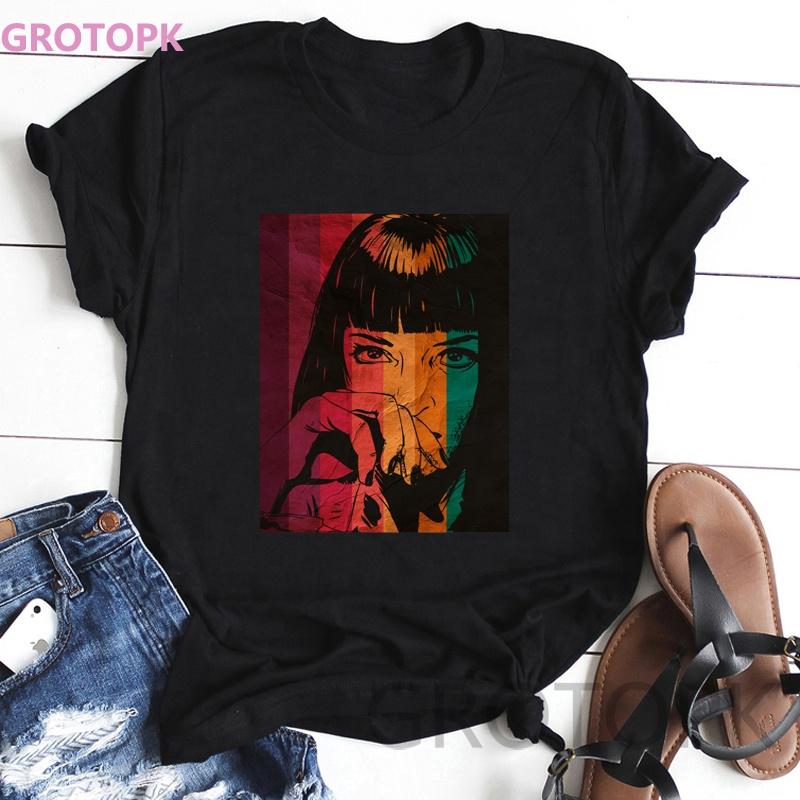 quentin tarantino white t shirt women cotton mia pulp fiction design short sleeve casual fashion shirts women t shirt
