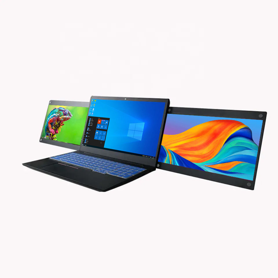 Factory 14 inch Triple Laptop Screen Extender Dual 15 inch FOPO 1080P LCD monitors portable Tri screen monitor for laptop