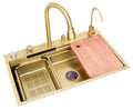 Gold Nano SUS304 Stainless Steel Sink Large Single Bowl Sink Modern Multifunctional Waterfall Kitchen Sink