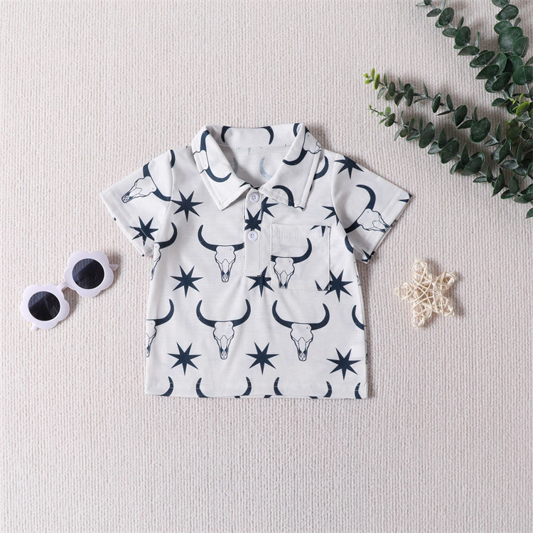 2023 New Fashion Polo T-Shirt for Boys Western Cowboy 1-6 Years Summer Kids Tops Baby Polo Kids Shirts