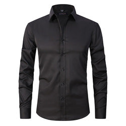 Men solid Shirts  S-8XL  New Mens Dress Shirts Long Sleeve Slim Casual Black White Social Male Clothes