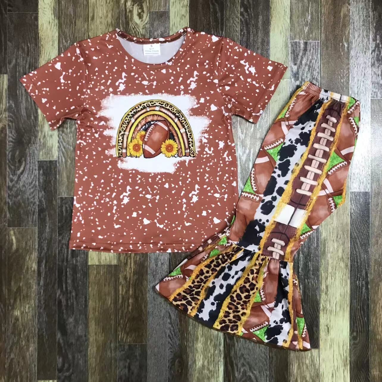 Kids Summer Outfits girl's clothing Set Short Sleeve Cow Top Flare Long Pants  Leggings 2 Piece Set