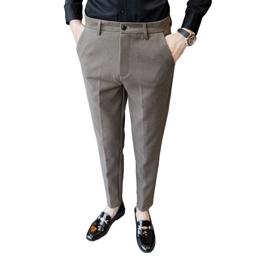 2021winter Casual Pants Men Slim Fit Business Dress Pants Ankle Length Streetwear Office Social Suit Trousers