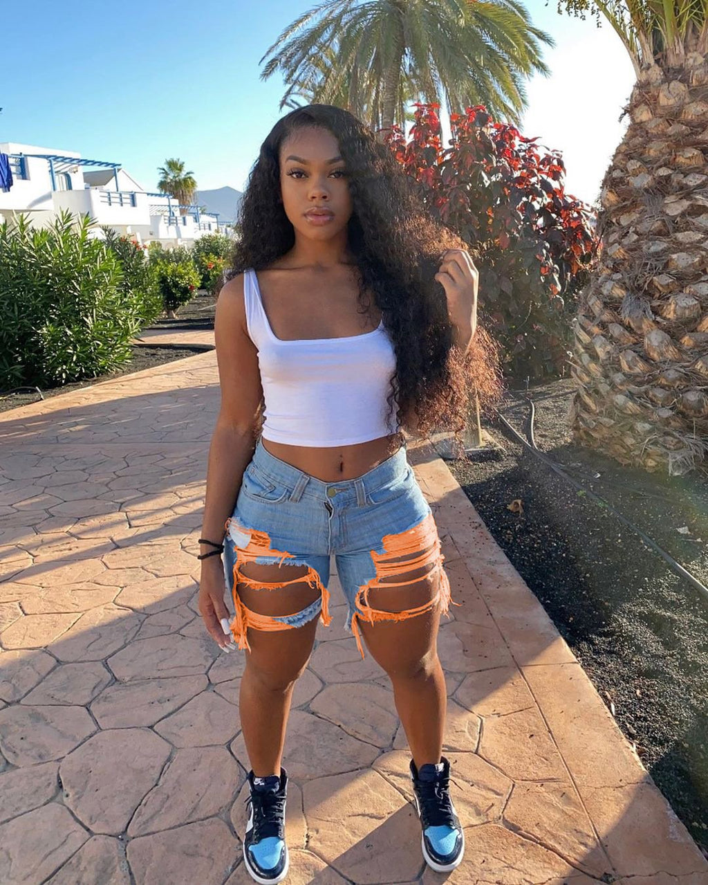 2021 summer skinny short pants high waist ripped colorful jean biker distressed cut up shorts women