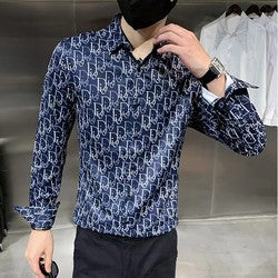 slim men tee dress shirts casual clothes men long sleeve printing shirts mens shirts