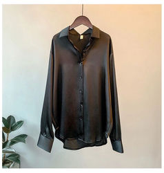 Breathable Solid Silk Women Blouse Ladies Long Sleeve Satin Shirts V Neck Office White Blouse Shirt Women Tops