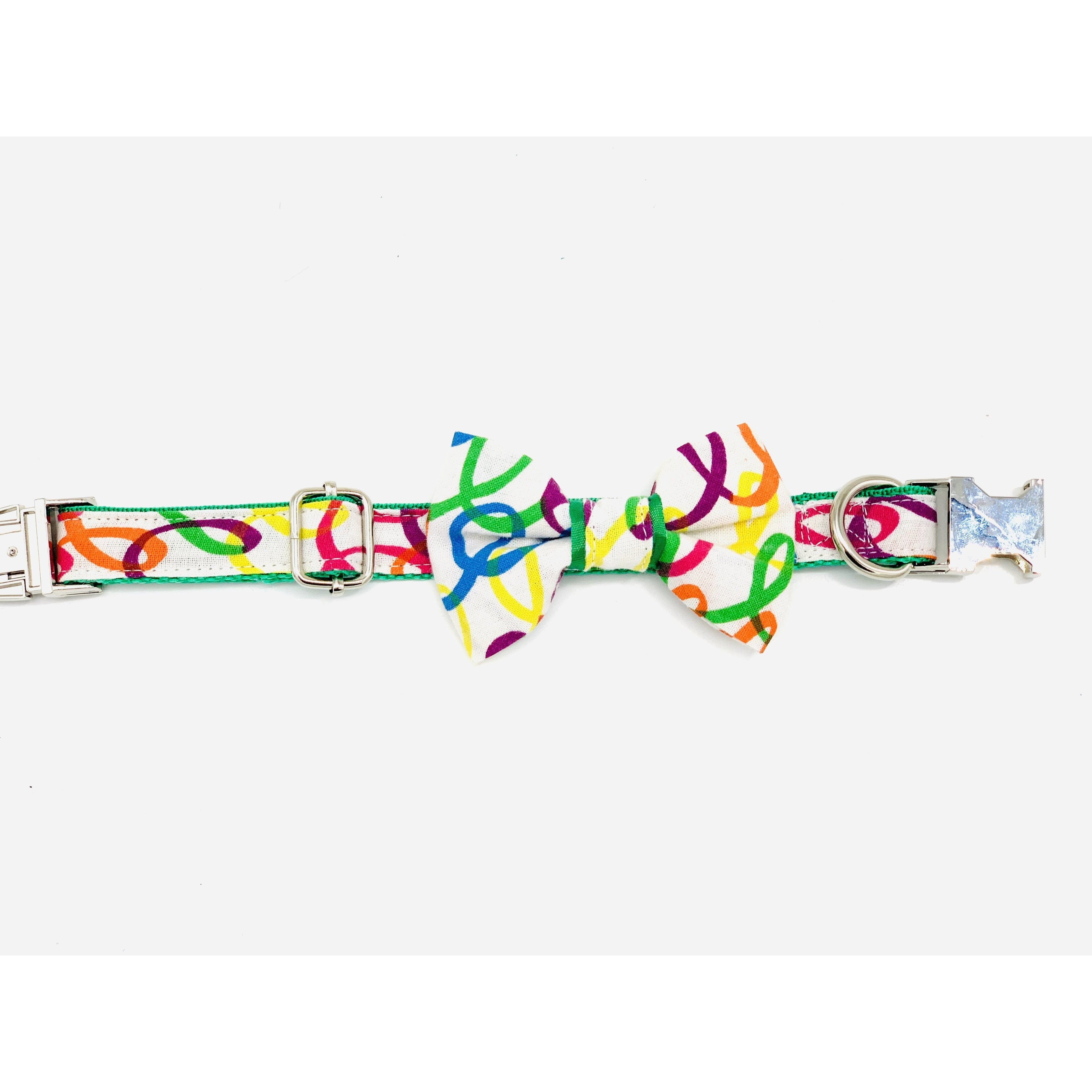 rainbow green dog collar bow tie set