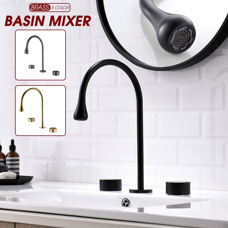 Lavatory Basin Faucet Hot Cold Mixer Brushed Gold Black Grey Water Drop Shape Bathroom Fixture with Flexible Hoses