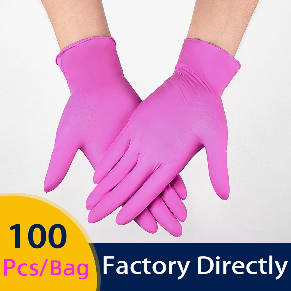 Nitrile Gloves Pink 100pcs Food Grade Waterproof Allergy Free Disposable Work Safety Gloves Kitchen Household Nitrile Synthetic