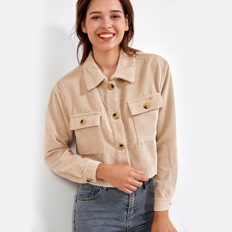 popular in autumn and winter of 2021 fashion corduroy shirt coat spot womens wear